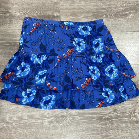 Ann Taylor LOFT Floral Tiered Mini Skirt Blue and Red 14 - Picture 11 of 11